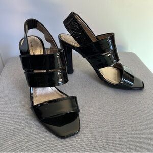 DVF Black Patent Leather Slingback Heels Sandals Italy
